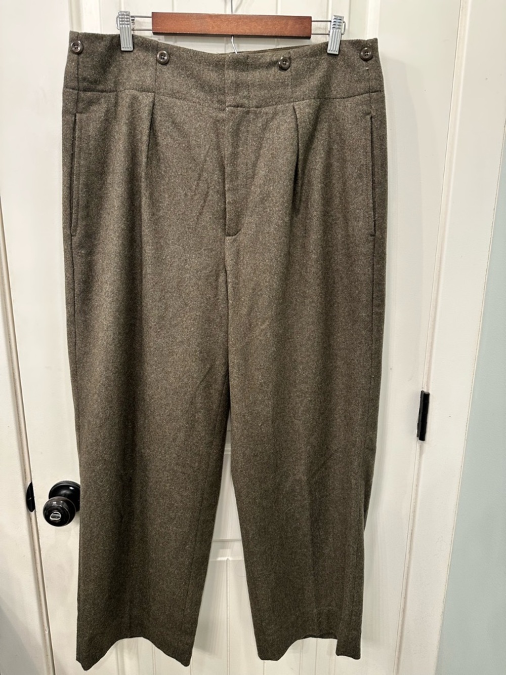 Banana Republic Nessa Wool Blend High Rise Suspender Button Trousers Brown 14
